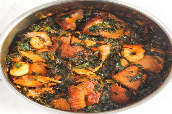 Bowl of seafood efo riro